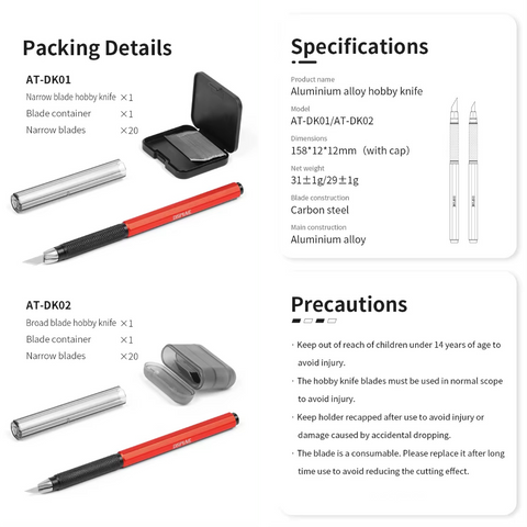 (New) Aluminium Alloy Hobby Knife By DSPIAE มีดอาร์ทไนฟ์ ด้ามอลูมิเนียม พร้อมใบมีด รุ่น AT-DK