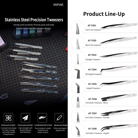 Stainless Steel Precision Tweezers By DSPIAE แหนบสแตนเลส (มีหลายรุ่น)